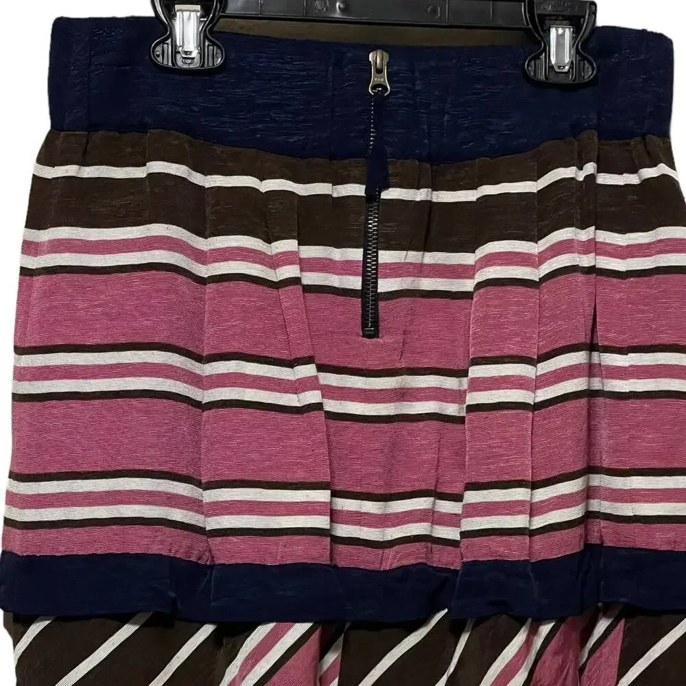 Anthropologie Maeve Ellery Pink Blue Brown Striped Pocket Lined Skirt‎